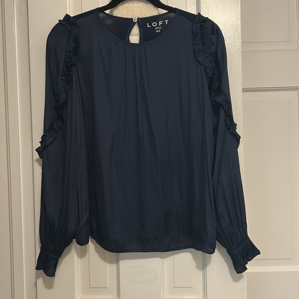 LOFT Women's Navy Ruffle Top